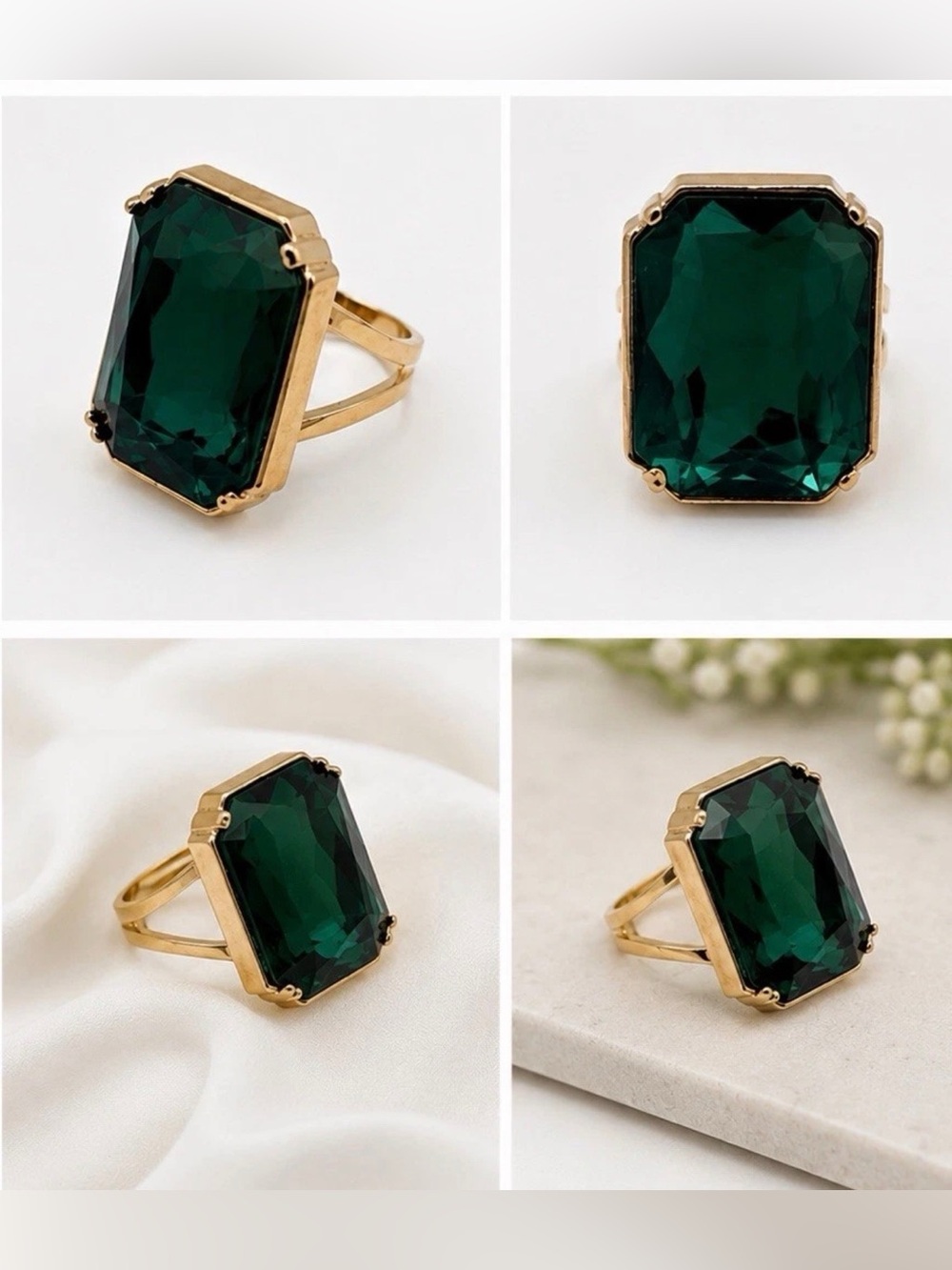 Gold-Plated Emerald Green Statement Ring